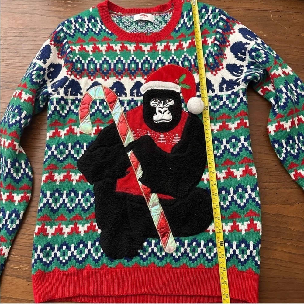 Festive Gorilla Christmas Sweater - Red, Green, Blue M